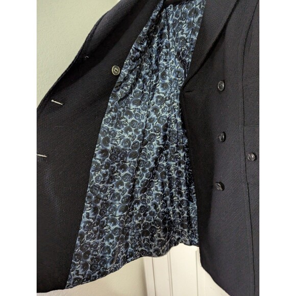 H&M Long Peacoat Jacket Womens 6 Black Wool Blend Pockets Double Breasted Lined - Picture 10 of 14